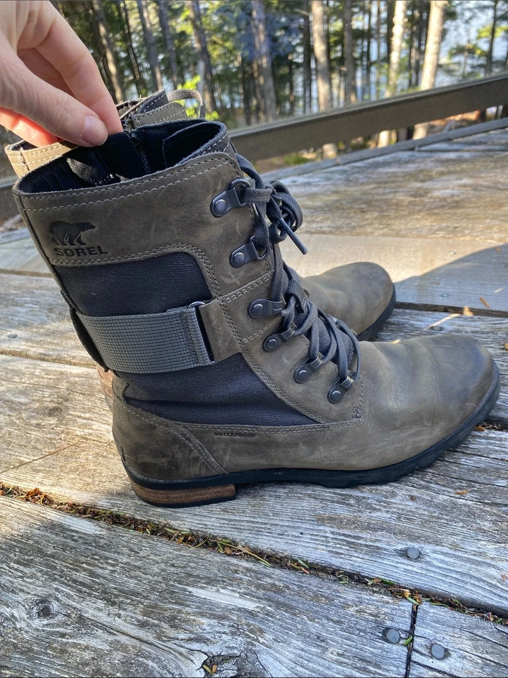 Sorel Emelie Conquest Waterproof Boot Quarry Women's Size 9 Side Zip Olive Green - Picture 4 of 10